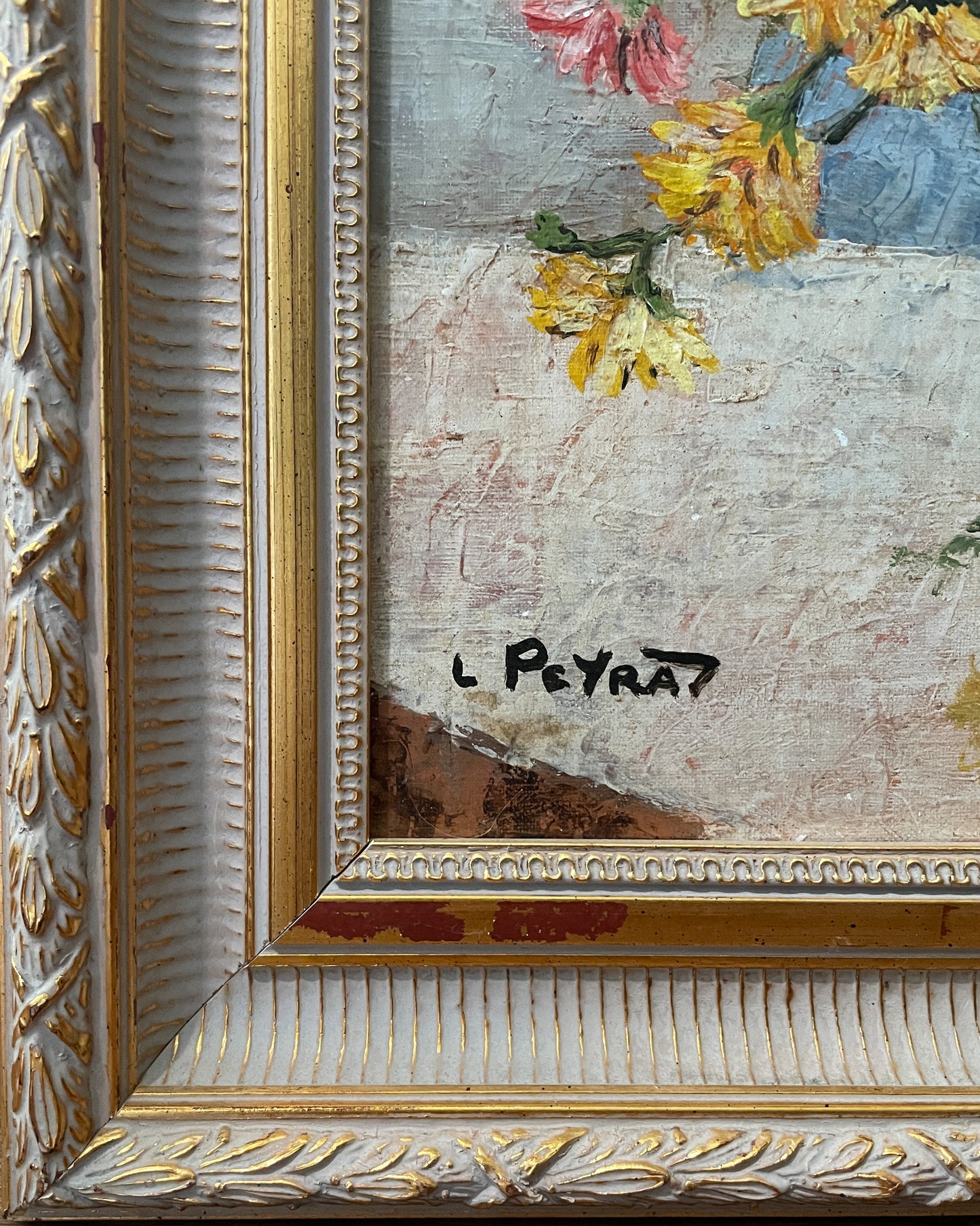 Louis Peyrat, Daises in Earthenware, Ornately Framed